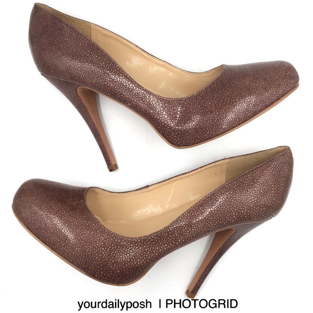 Talbots stingray brown leather Skyla platform heels pumps US 10 WIDE